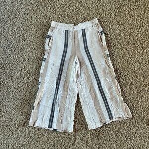 Anthropologie Linen/Cotton Pants Cropped Culottes Capris Striped Size Small